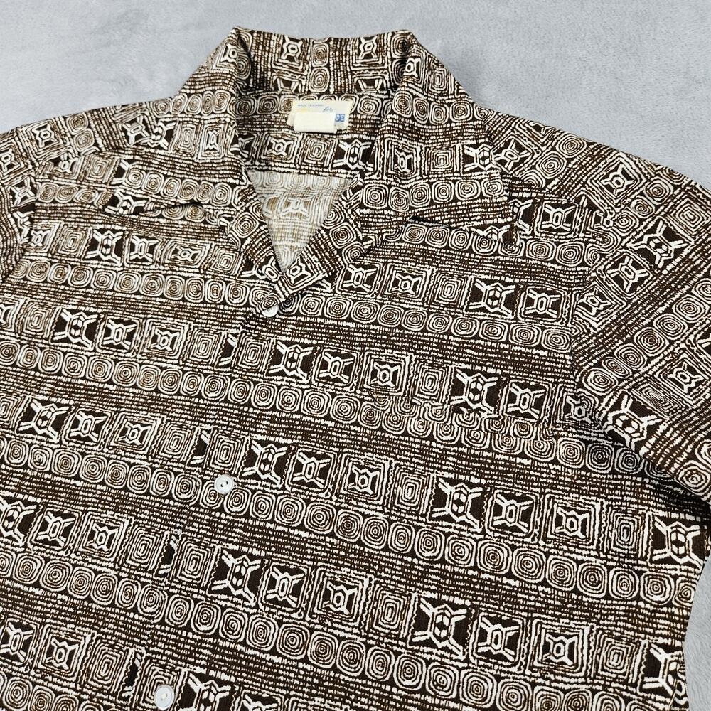 Vintage 1960’s Andrade Hawaiian‎ Shirt Mens Large Brown Geometric Spirals Aloha